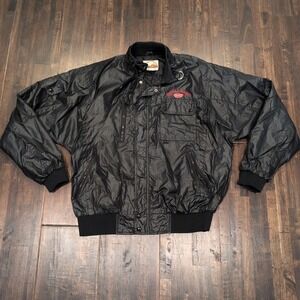 Vintage Columbus Peterbilt Black Nylon Bomber Jacket Men XL Zip Boxy Embroidered